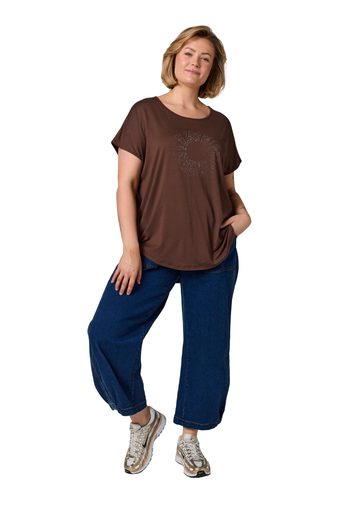 Gitte T/shirt við stein print - Brún