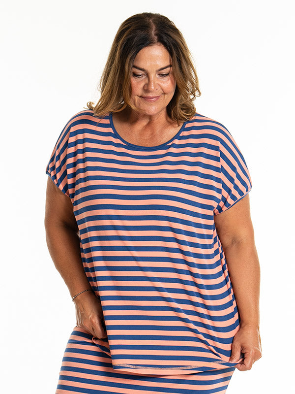 Gitte T shirt - T shirt Coral/Blue