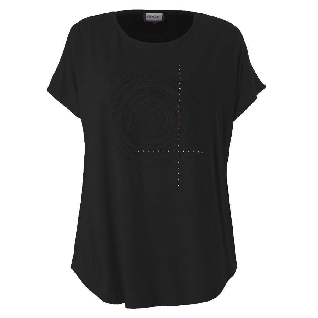 Gitte T/shirt við print - Svørt