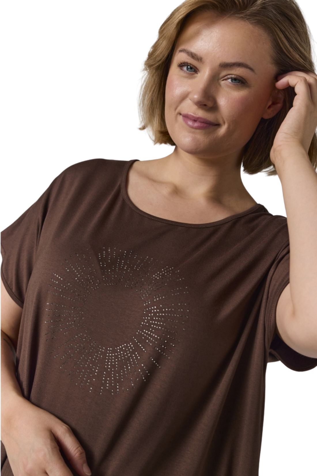 Gitte T/shirt við stein prynt - Brún