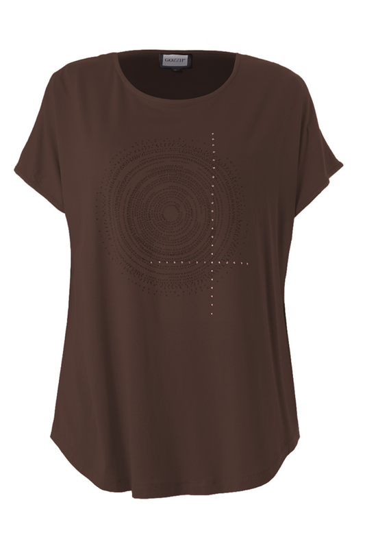 Gitte T/shirt við print - Brún