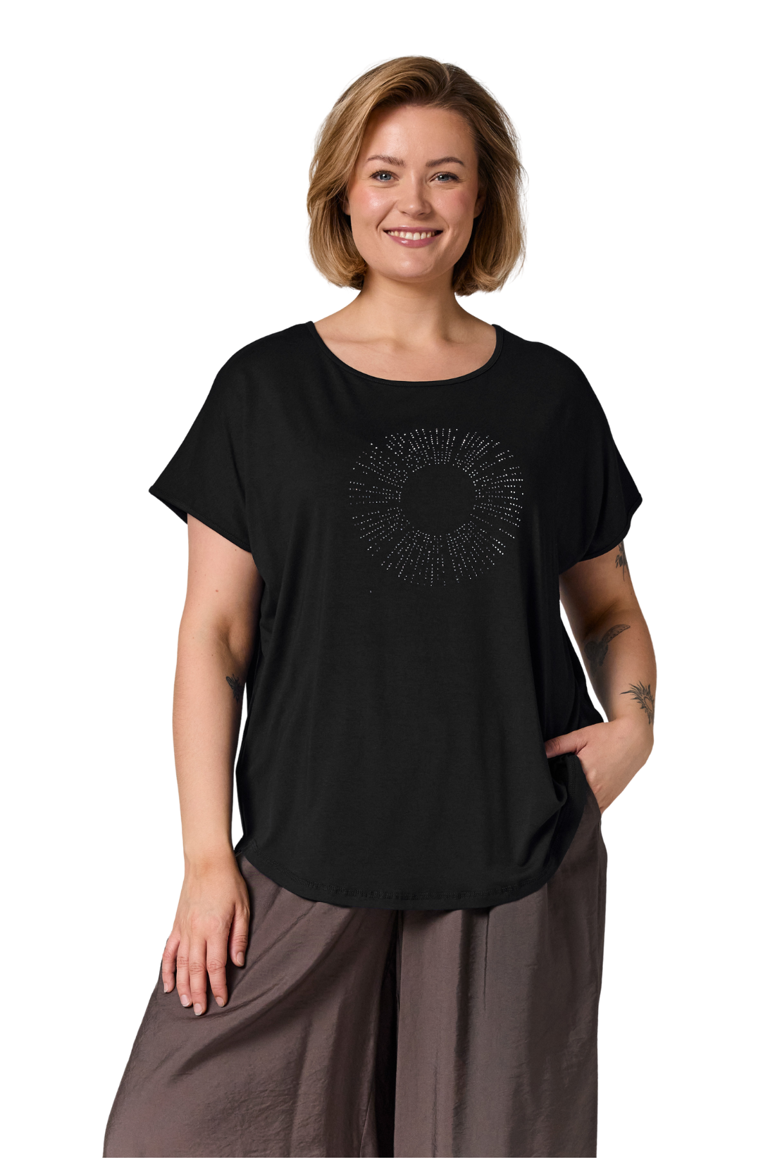 Gitte T/shirt við stein print - Svørt