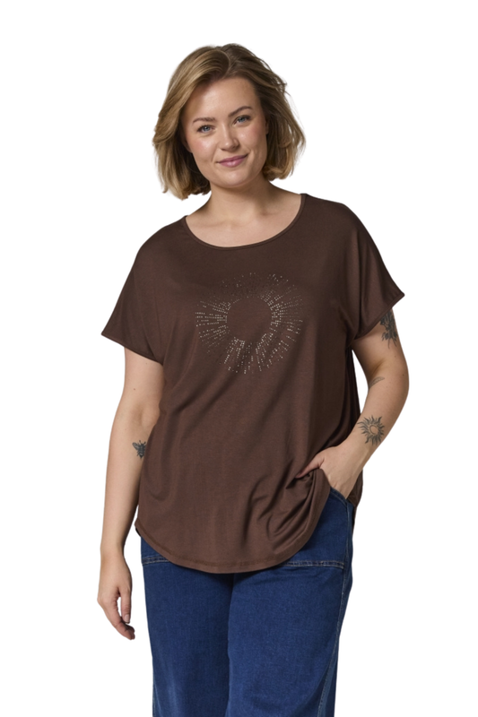 Gitte T/shirt við stein prynt - Brún