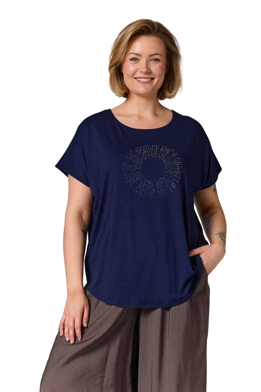 Gitte T/shirt við stein print - Blá