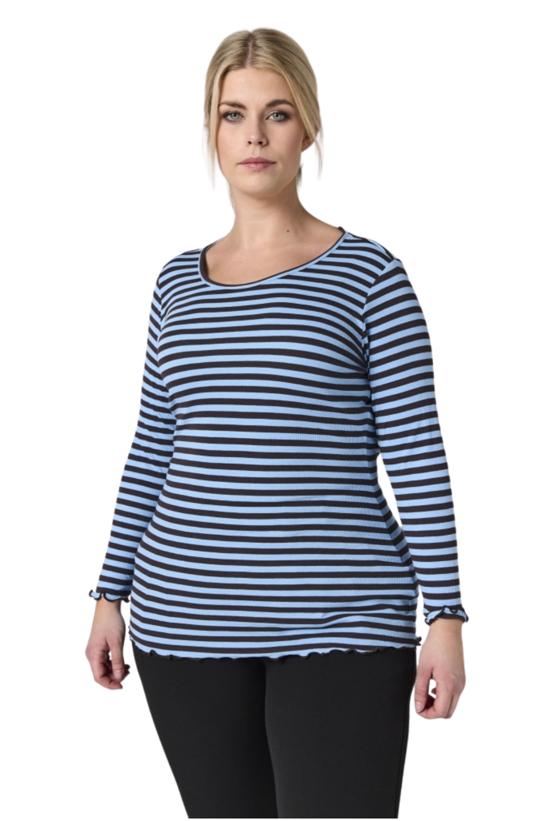 SG147 Rib blusa - Blá/svørt