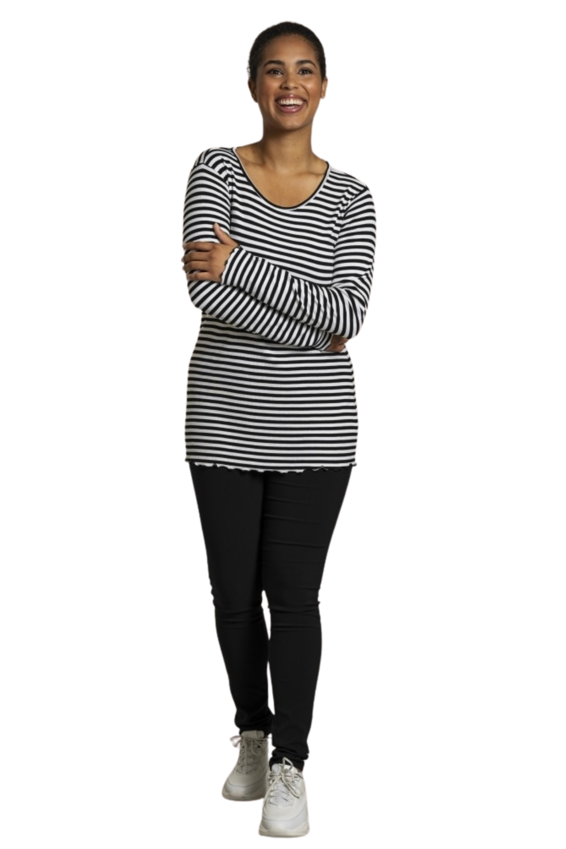 SG147 Rib blusa - Svørt/hvít